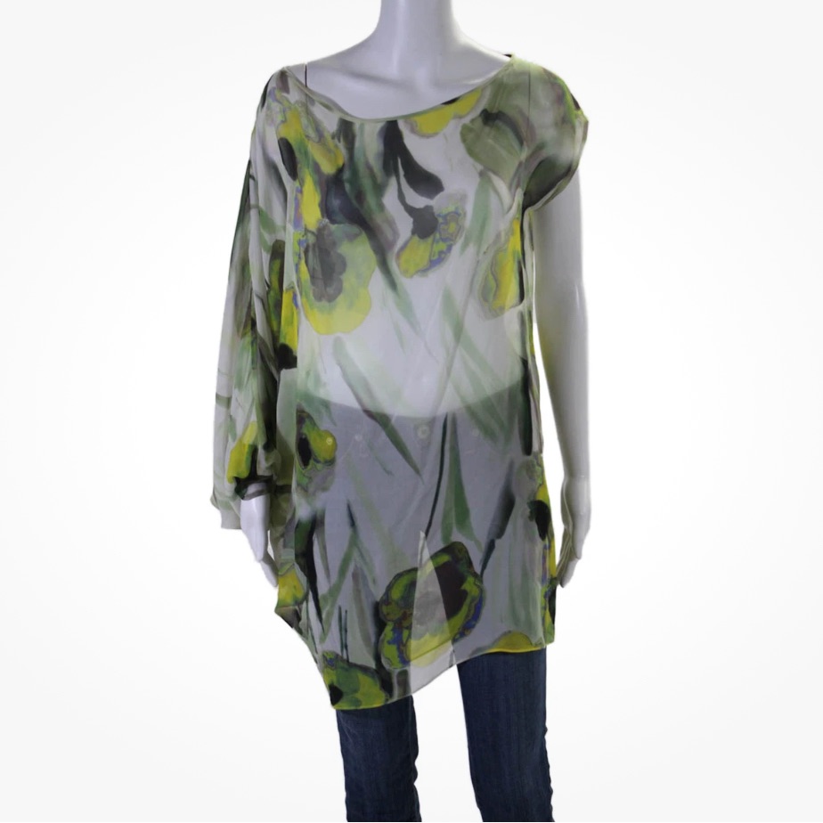 Silvia Tcherassi Blouse Scoop Neck Abstract Silk Draped Top